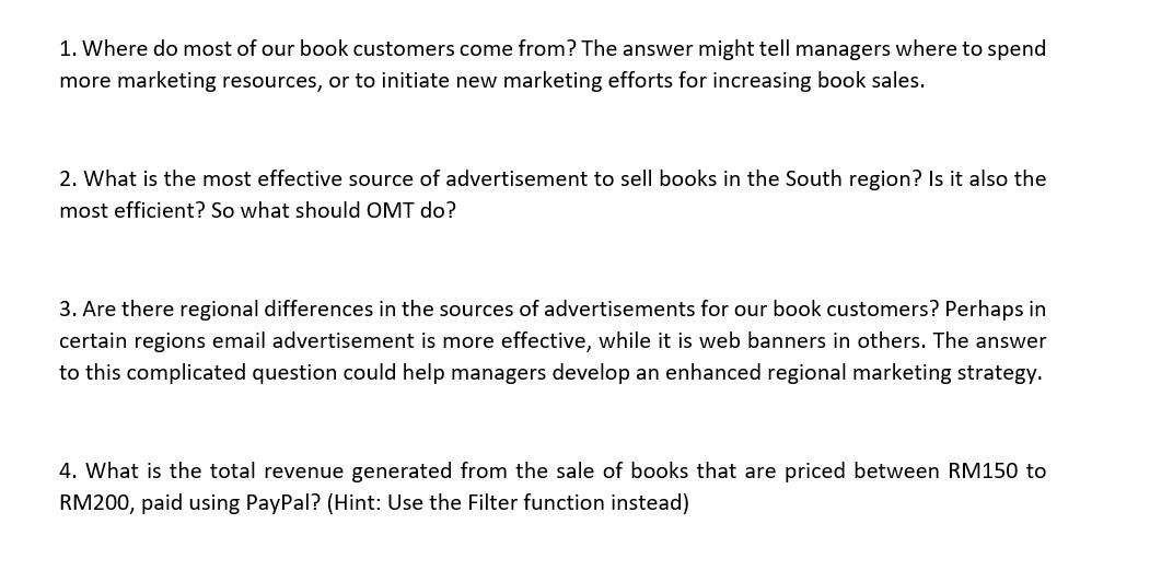 Solved 1. Where do most of our book customers come from? The | Chegg.com