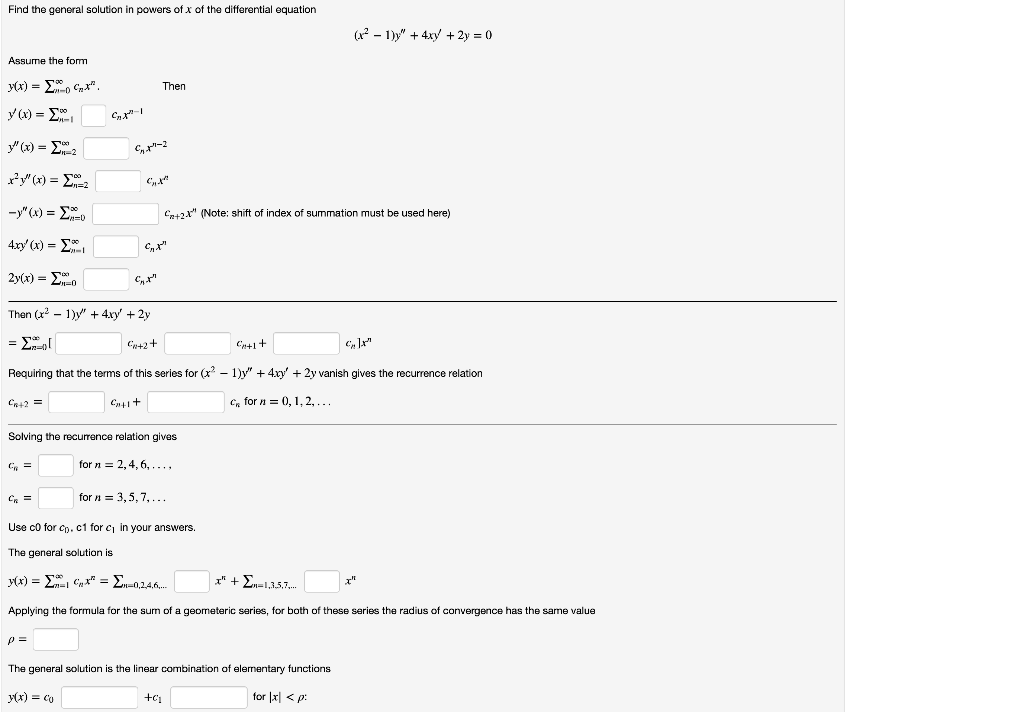 Find The General Solution In Powers Of X Of The Chegg Com