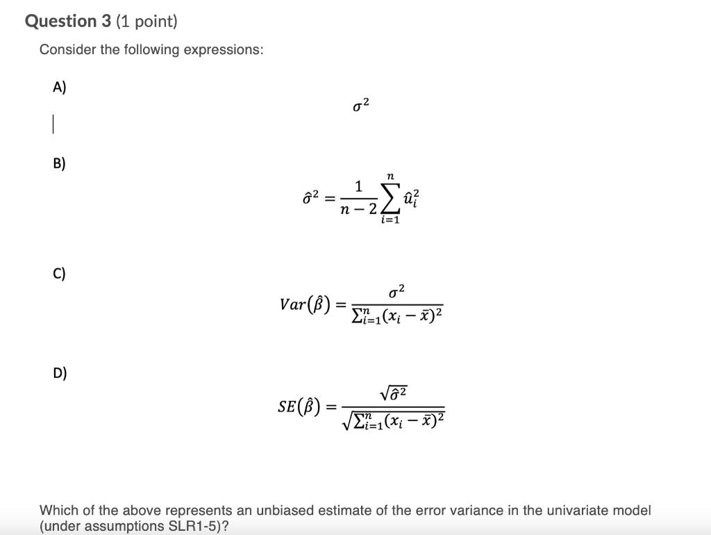 Solved Question 1 (1 point) Consider the following | Chegg.com