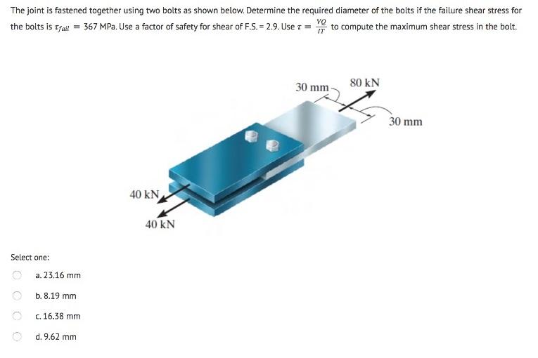 solved-the-joint-is-fastened-together-using-two-bolts-as-chegg