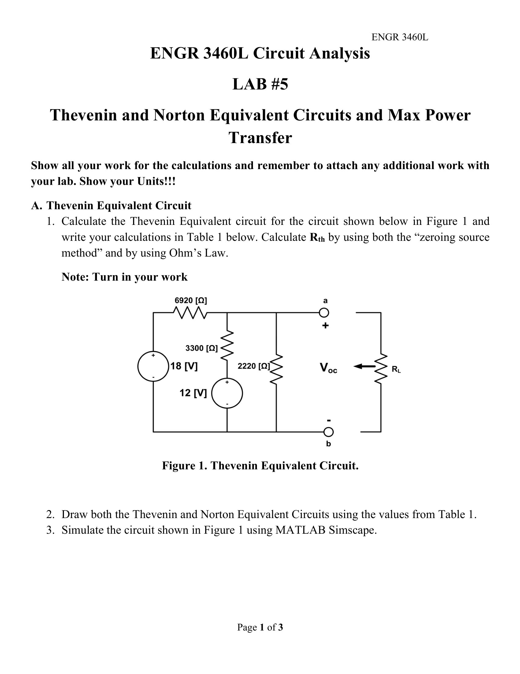 ENGR 3460L ENGR 3460L Circuit Analysis LAB \5