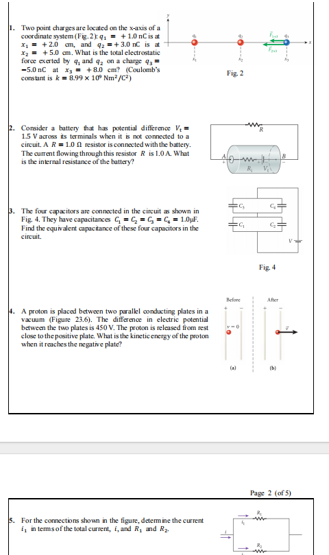 1. Two point charges are located on the x-axis of a | Chegg.com