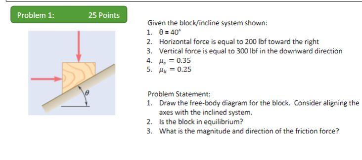 Solved Problem 1: 25 Points Given The Block/incline System | Chegg.com