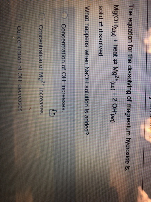 Solved The equation for the dissolving of magnesium