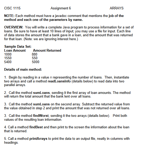 assignment 6 array statistics answer