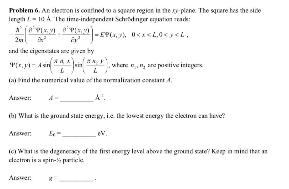 Solved Problem 6 An Electron Is Confined To A Squar Chegg Com