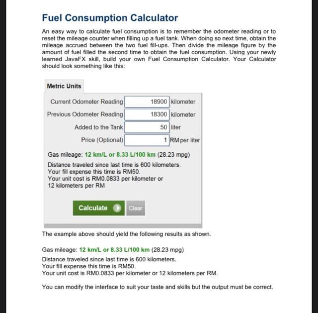 Solved Fuel Consumption Calculator An easy way to calculate