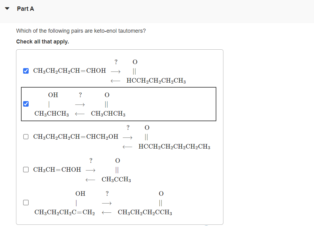 solved-which-of-the-following-pairs-are-keto-enol-tautomers-chegg