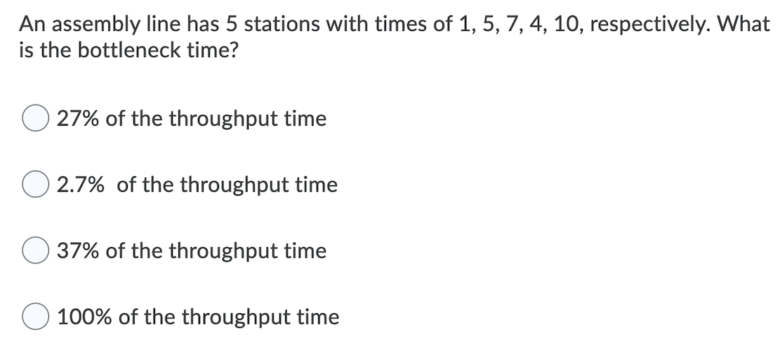 Solved An assembly line has 5 stations with times of 1, 5, | Chegg.com