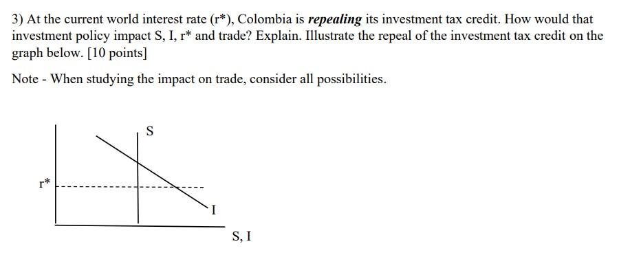 Solved 3) At the current world interest rate (r∗), Colombia | Chegg.com