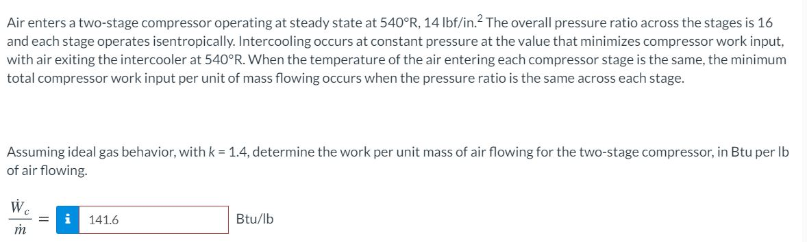 Solved Air enters a two-stage compressor operating at steady | Chegg.com