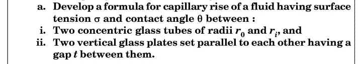 Solved a. Develop a formula for capillary rise of a fluid | Chegg.com