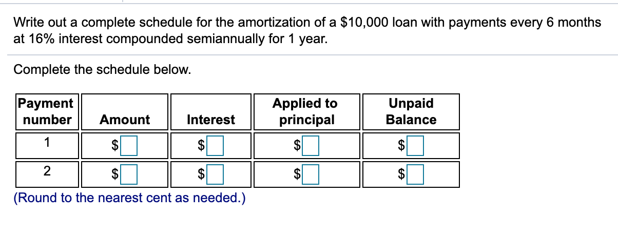 Solved Write out a complete schedule for the amortization of | Chegg.com