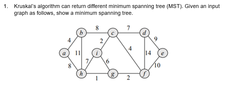 Solved 1. Kruskal's algorithm can return different minimum | Chegg.com