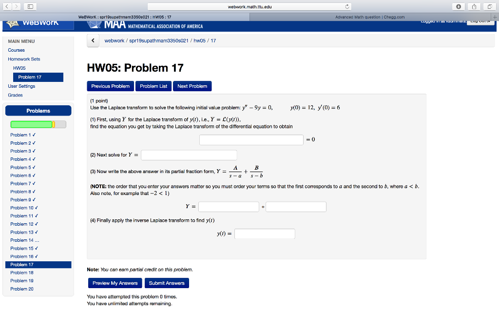 Solved ED Webwork.math.ttu.edu WeBWorK: | Chegg.com