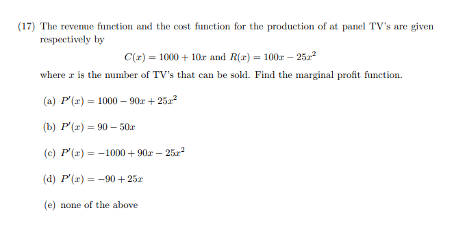 Solved (17) The revenue function and the cost function for | Chegg.com