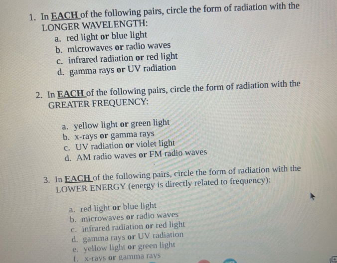 1. In EACH of the following pairs, circle the form of | Chegg.com