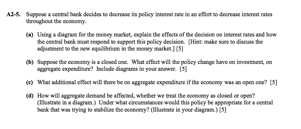 Solved A2-5. Suppose a central bank decides to decrease its | Chegg.com