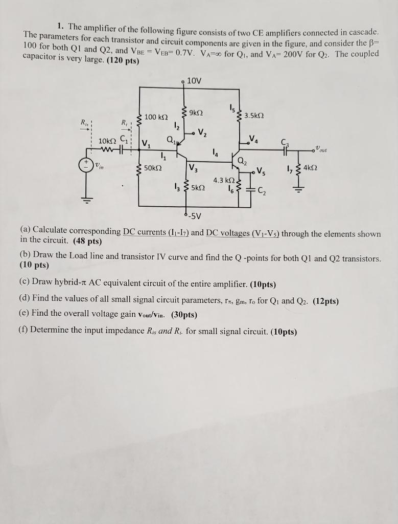 Solved 1. The Amplifier Of The Following Figure Consists Of | Chegg.com