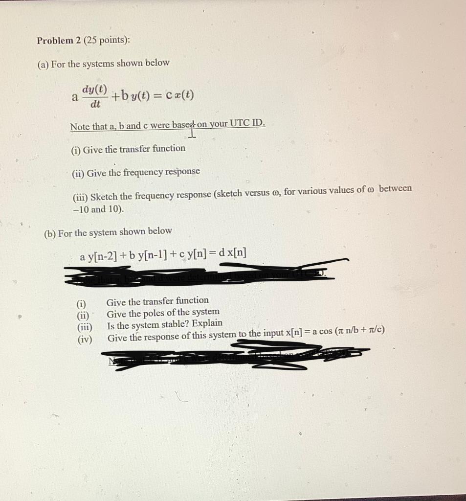 Solved Problem 2 25 Points A For The Systems Shown B Chegg Com