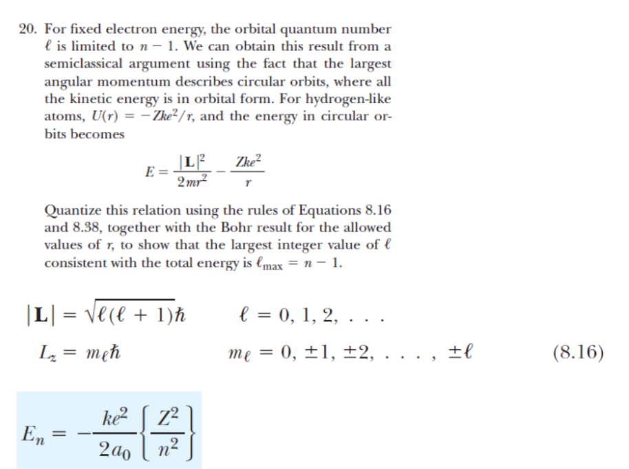 20. For fixed electron energy, the orbital quantum | Chegg.com