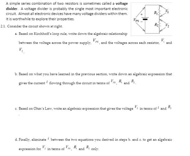Solved Vps A simple series combination of two resistors is | Chegg.com