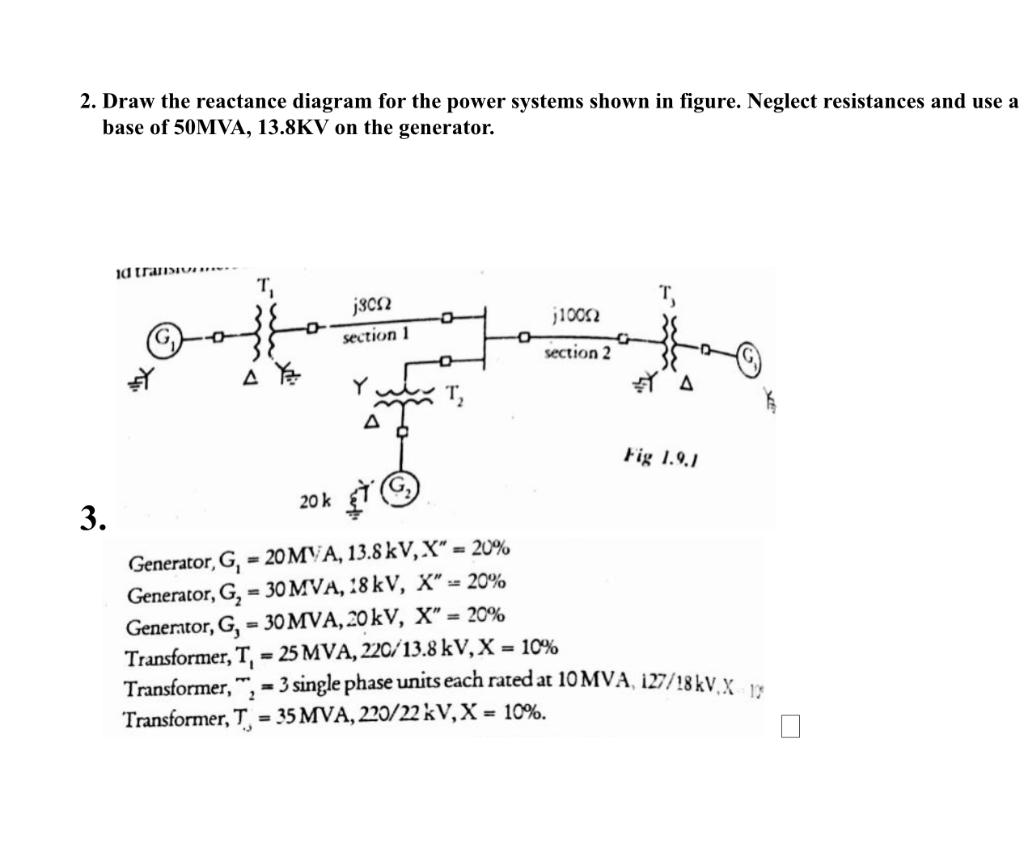 Solved 2. Draw the reactance diagram for the power systems | Chegg.com