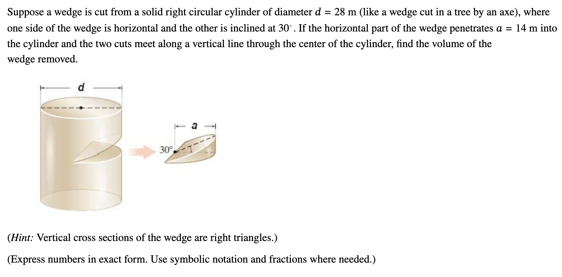 Solved Suppose a wedge is cut from a solid right circular | Chegg.com