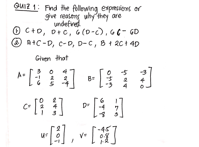 Solved QUIZ 1: Find the following expressions or give | Chegg.com