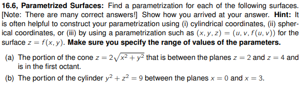 Solved 16.6, Parametrized Surfaces: Find A Parametrization | Chegg.com