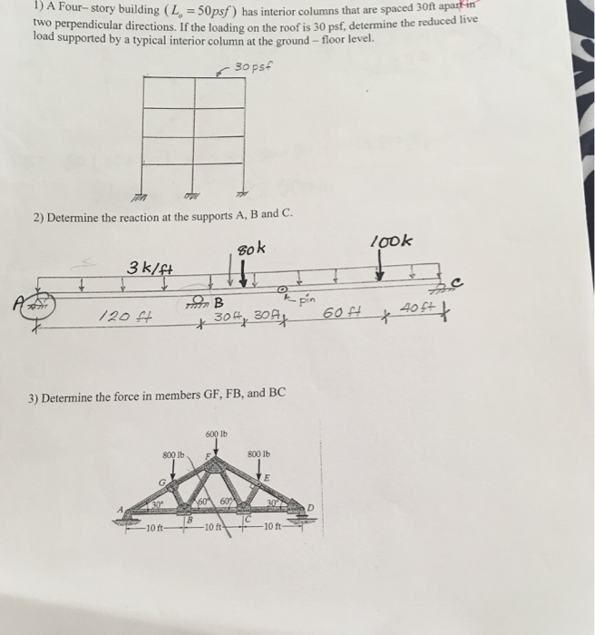 Solved t) A Four- story building (L,-50psf) has interior | Chegg.com