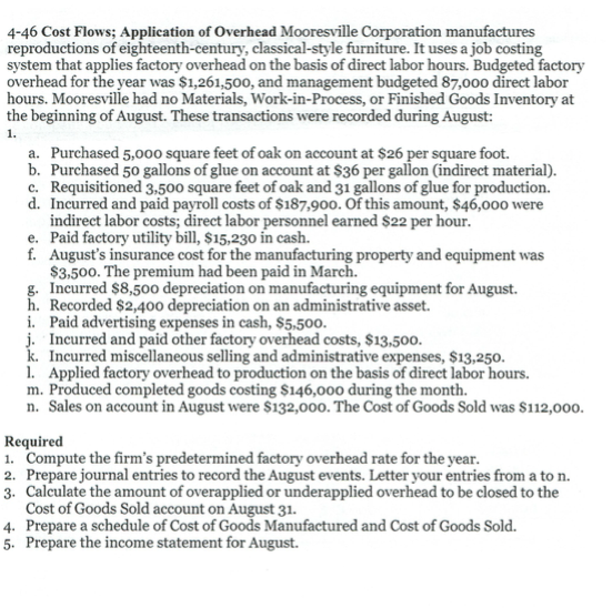 Solved 446 Cost Flows; Application of Overhead Mooresville
