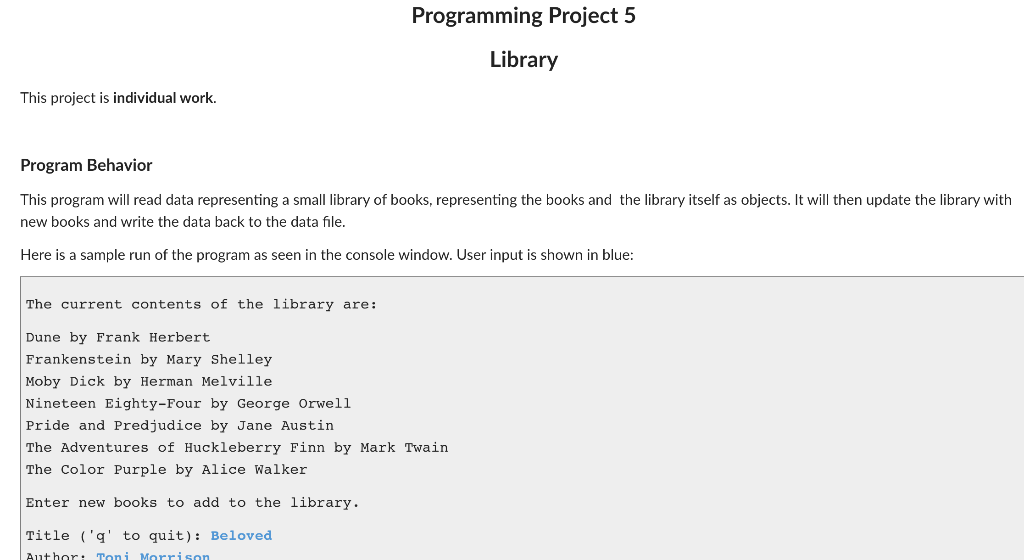 Solved Programming Project 5 Library This project is | Chegg.com
