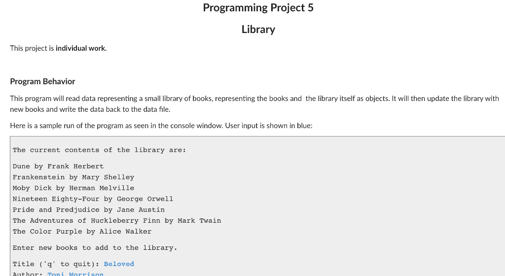 Solved Programming Project 5 Library This Project Is | Chegg.com