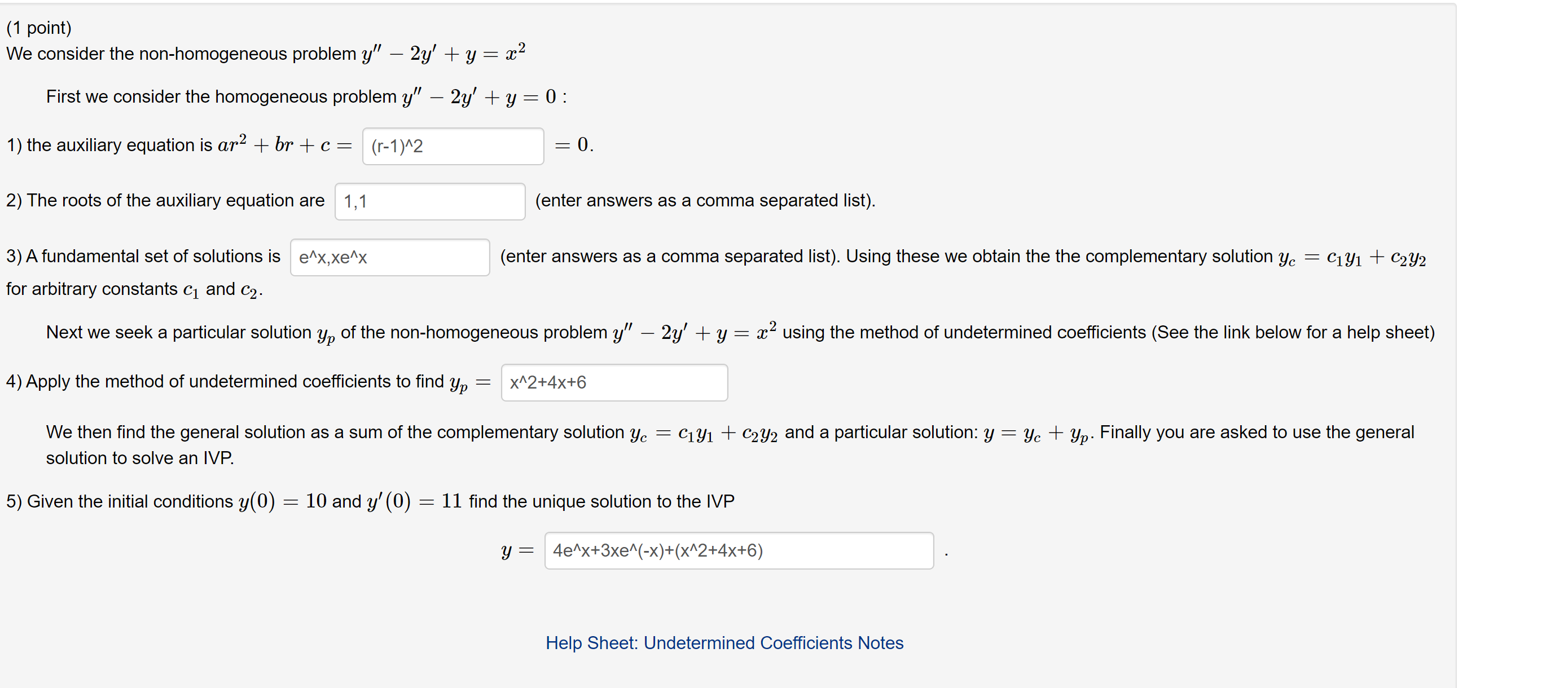 Solved (1 point) We consider the non-homogeneous problem | Chegg.com