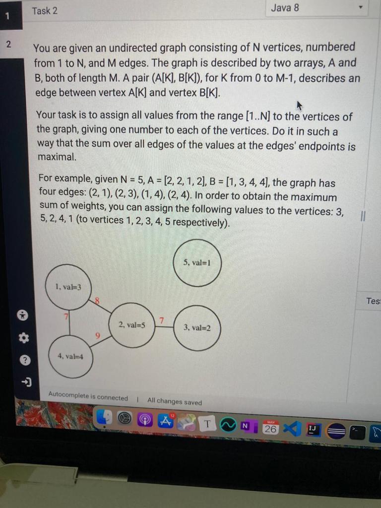 Solved Task 2 Java 8 1 2 You are given an undirected graph | Chegg.com