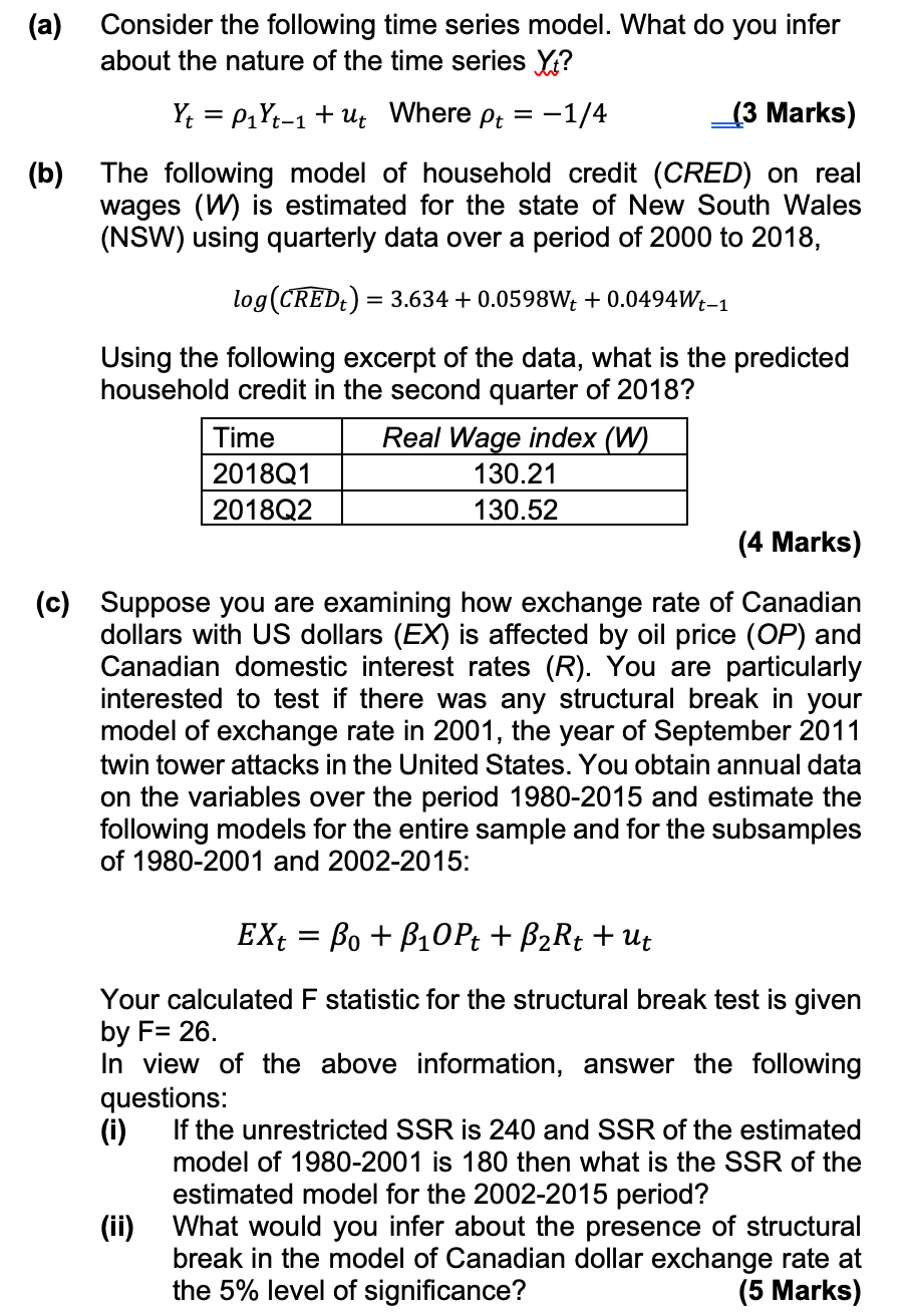 (a) Consider the following time series model. What do | Chegg.com