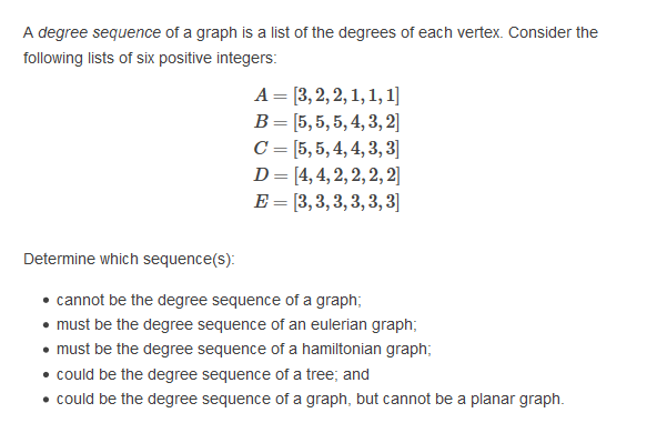 Solved A degree sequence of a graph is a list of the degrees | Chegg.com