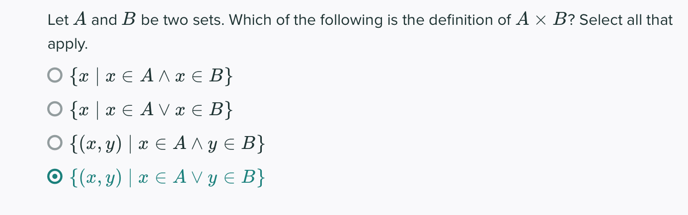 Solved Let A and B be two sets. Which of the following is | Chegg.com