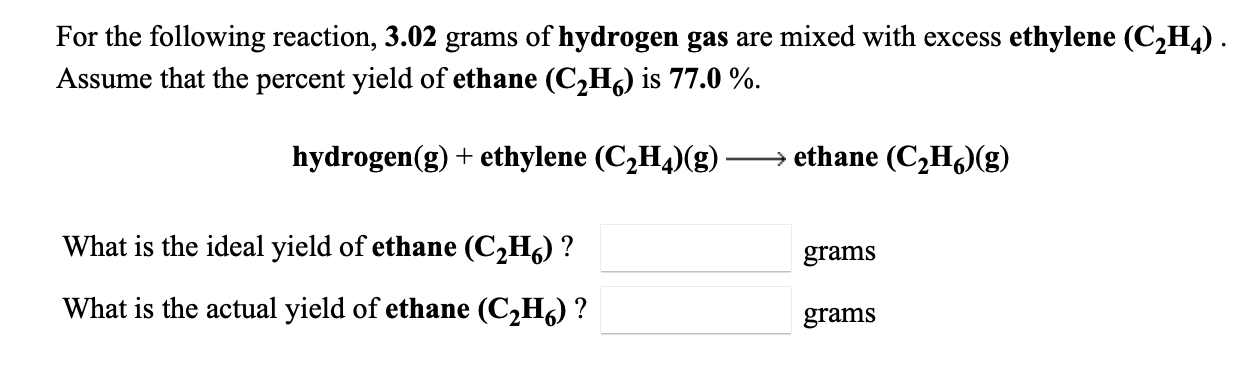 Solved For the following reaction 3.02 grams of hydrogen Chegg