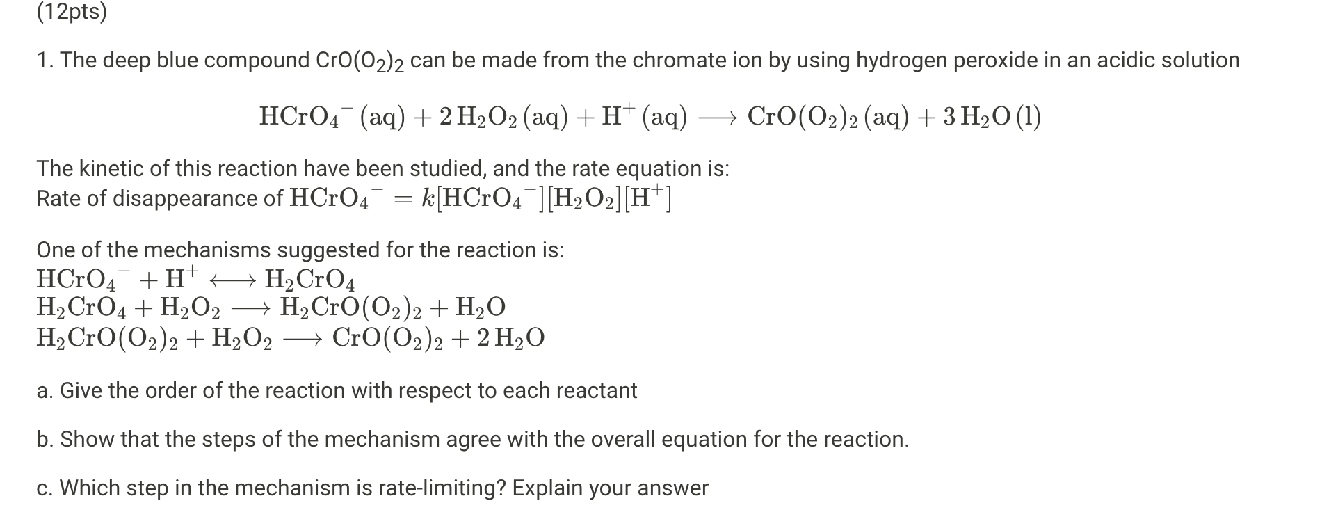 Solved The deep blue compound CrO(O2)2 can be made from the | Chegg.com