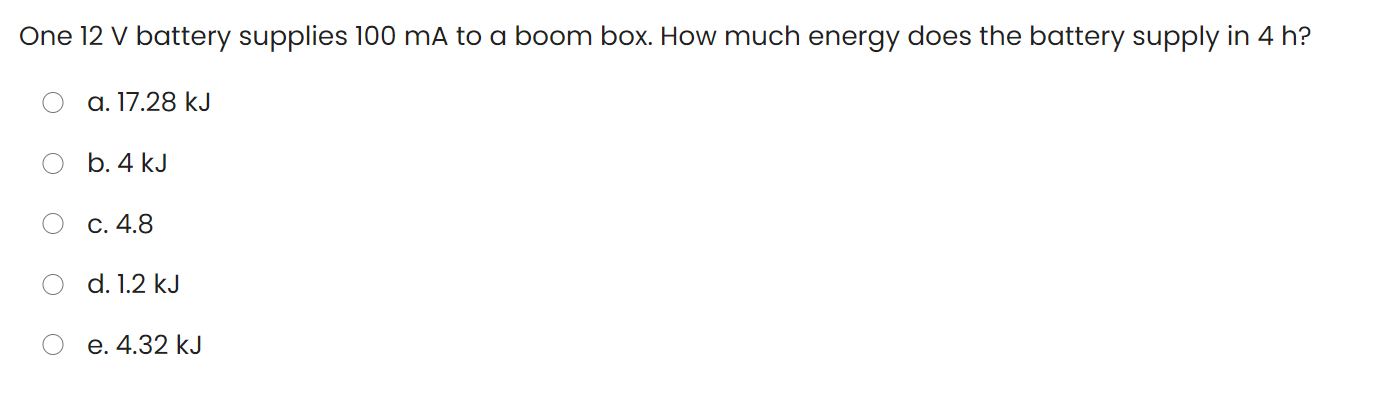 Solved One 12 V Battery Supplies 100 MA To A Boom Box. How | Chegg.com