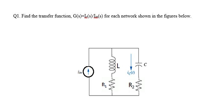 Solved Q1. Find the transfer function, G(s)=IC(s)/gin(s) for | Chegg.com