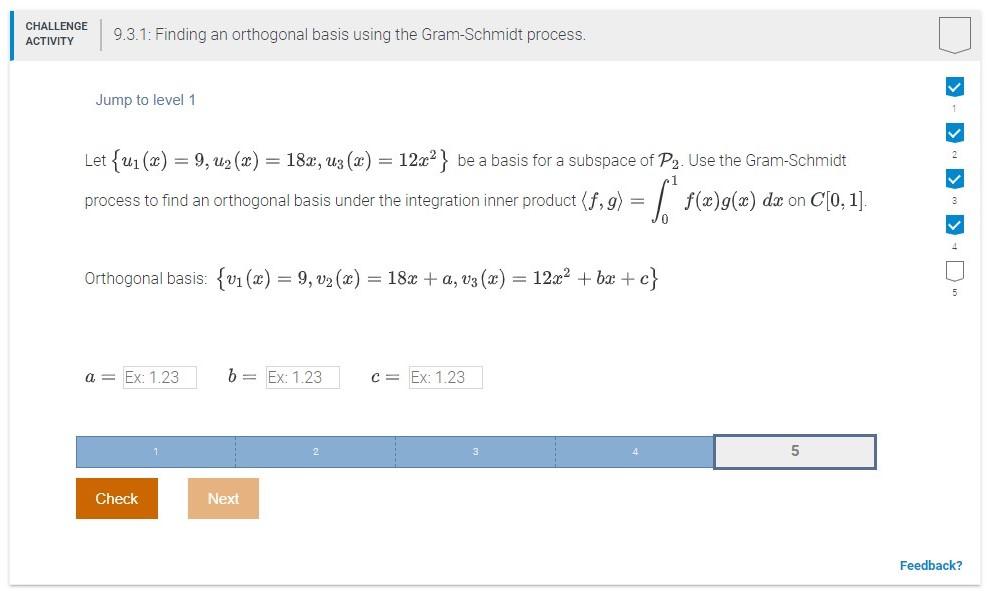 Solved Challenge Activity 9 3 1 Finding An Orthogonal Ba Chegg Com