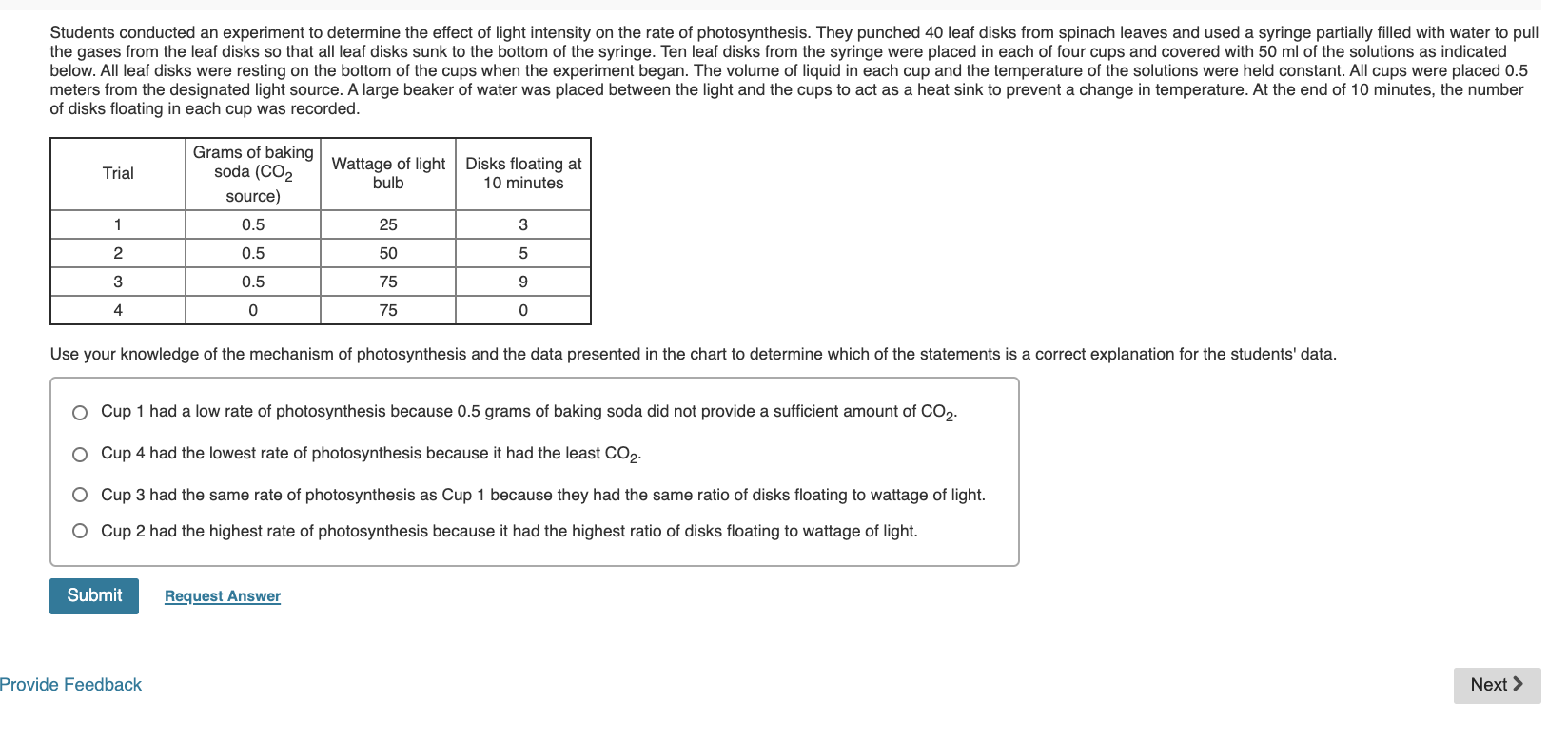 Solved Students conducted an experiment to determine the | Chegg.com