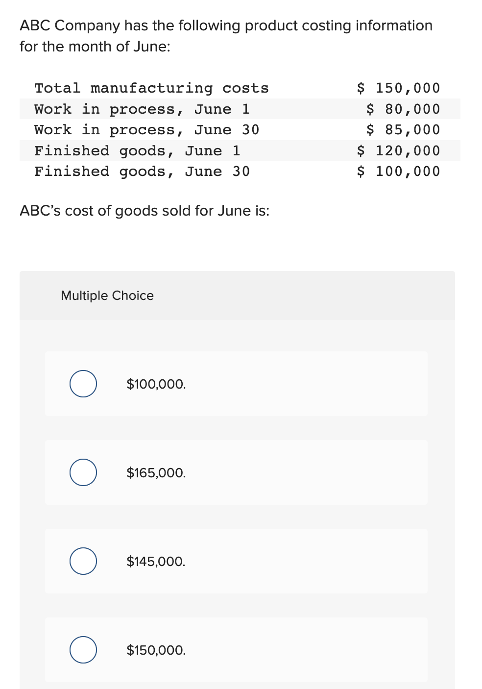 Solved ABC Company has the following product costing | Chegg.com