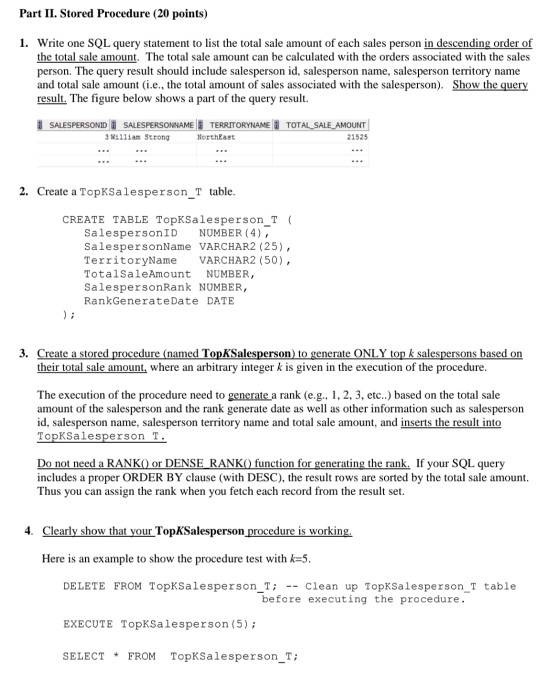 Solved Part II. Stored Procedure (20 Points) 1. Write One | Chegg.com