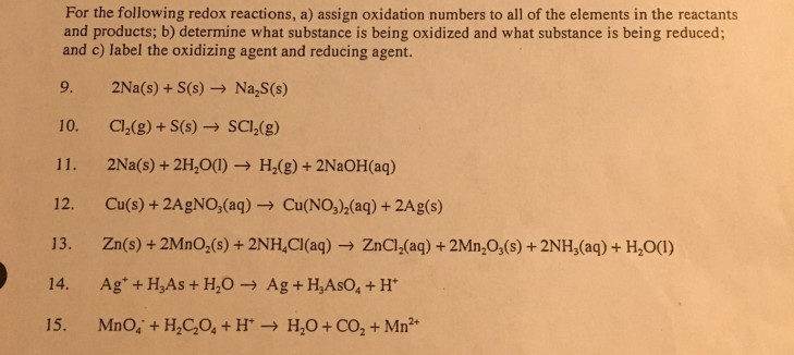 Solved For the following redox reactions, a) assign | Chegg.com