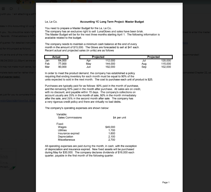Solved Le, Le Co. Accounting 1C Long Term Project- Master | Chegg.com