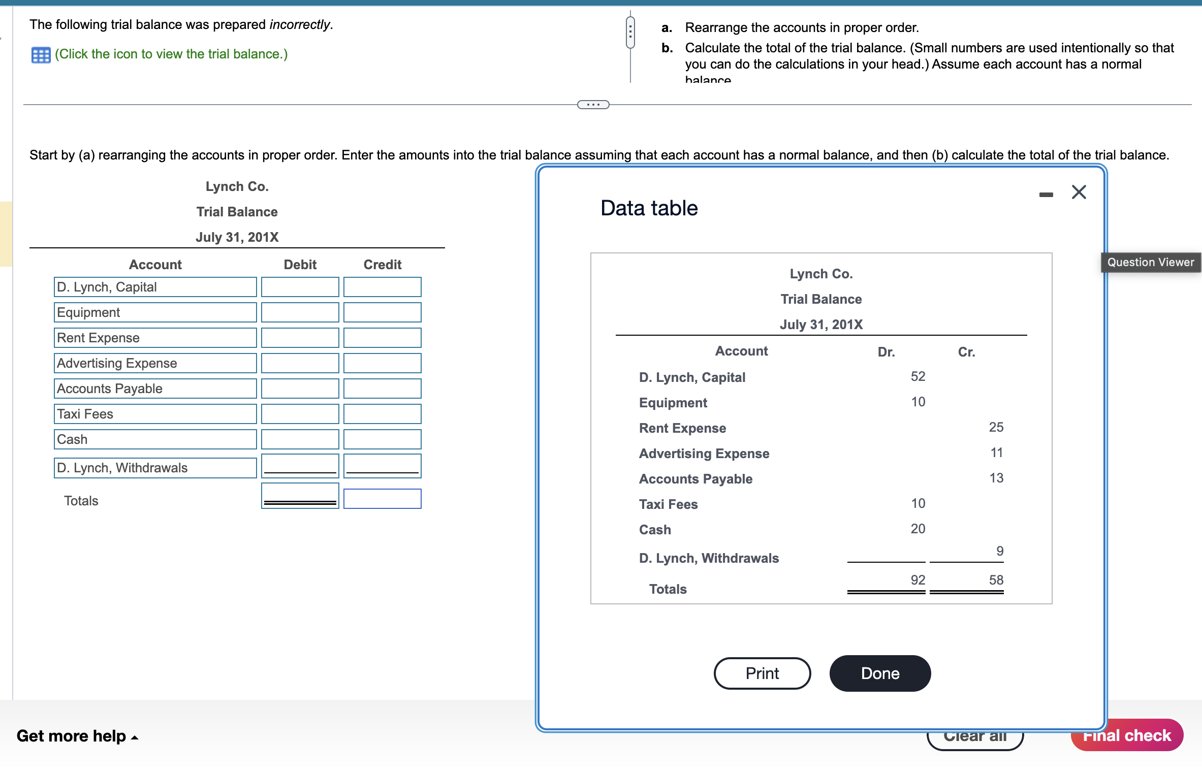 a trial balance is prepared to chegg